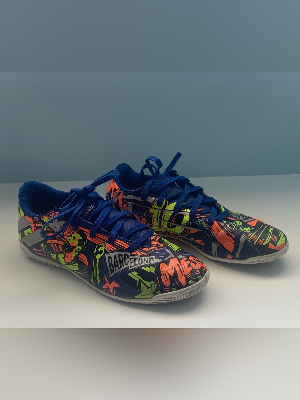 Adidas Messi Kids Blue Multicolor Graphic Indoor Soccer Shoes
